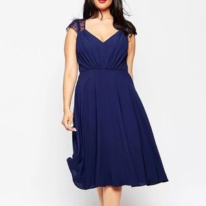 ASOS Curve Plus Size Cap Sleeve Kate Lace Midi Dress in Navy